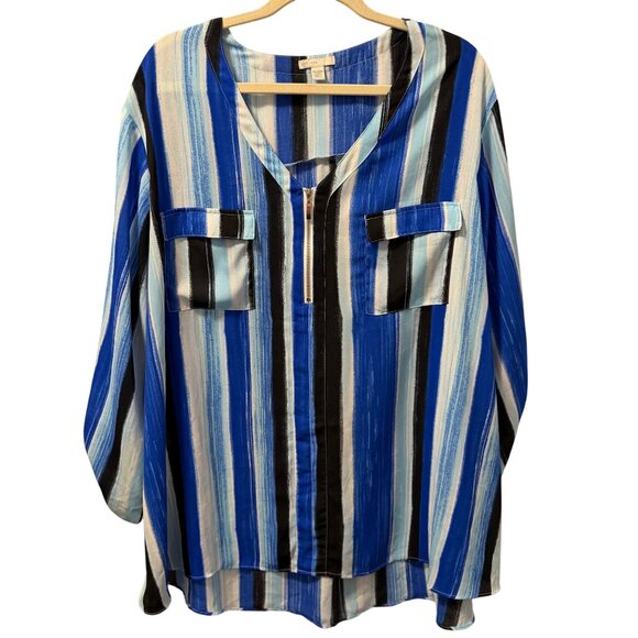 Cato Womens Blue/Black Striped Blouse Size 26/28W Polyester blouse - Picture 3 of 12